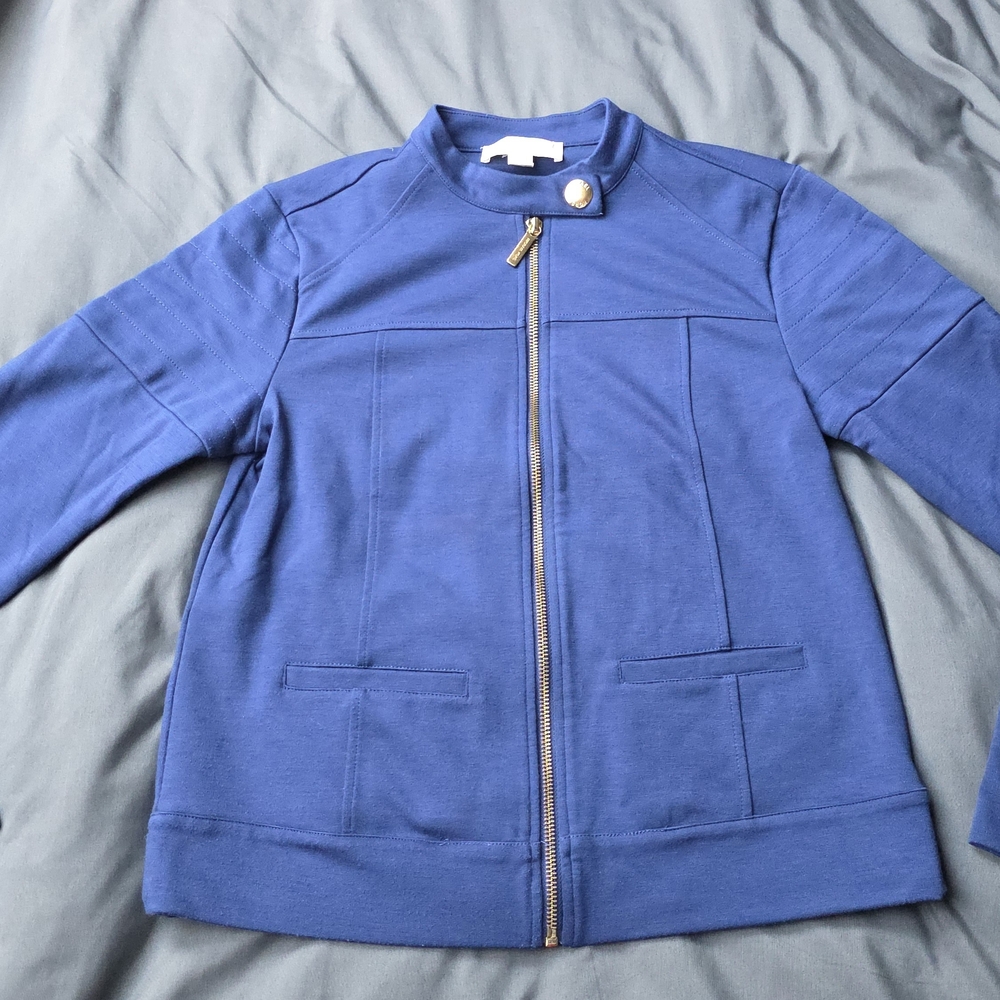 Michael Kors Navy Crop Jacket with Gold Accents